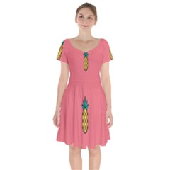 Pineapple Fruite Minimal Wallpaper Short Sleeve Bardot Dress