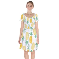Pineapple Fruite Seamless Pattern Short Sleeve Bardot Dress