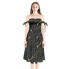 Neurons Light Neon Net Shoulder Tie Bardot Midi Dress by Mariart