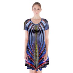 Illustration Robot Wave Rainbow Short Sleeve V-neck Flare Dress by Mariart