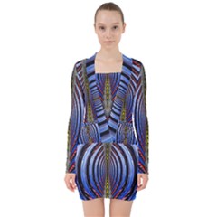 Illustration Robot Wave Rainbow V-neck Bodycon Long Sleeve Dress by Mariart