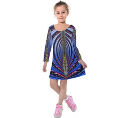 Illustration Robot Wave Rainbow Kids  Long Sleeve Velvet Dress by Mariart