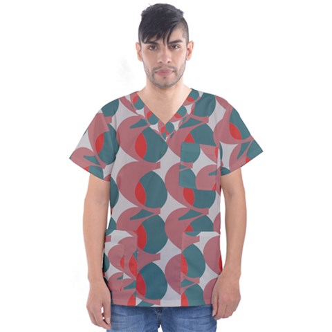 Pink Red Grey Three Art Men s V-neck Scrub Top by Mariart