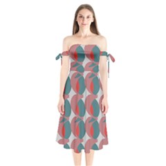 Pink Red Grey Three Art Shoulder Tie Bardot Midi Dress by Mariart