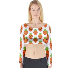 Seamless Background Carrots Emotions Illustration Face Smile Cry Cute Orange Long Sleeve Crop Top