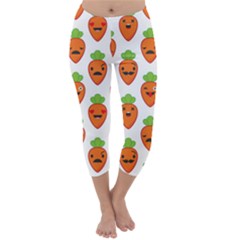 Seamless Background Carrots Emotions Illustration Face Smile Cry Cute Orange Capri Winter Leggings  by Mariart