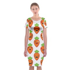 Seamless Background Carrots Emotions Illustration Face Smile Cry Cute Orange Classic Short Sleeve Midi Dress