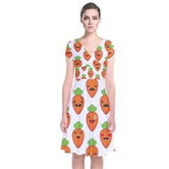 Seamless Background Carrots Emotions Illustration Face Smile Cry Cute Orange Short Sleeve Front Wrap Dress by Mariart