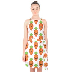 Seamless Background Carrots Emotions Illustration Face Smile Cry Cute Orange Halter Collar Waist Tie Chiffon Dress by Mariart