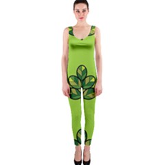 Seamless Background Green Leaves Black Outline Onepiece Catsuit