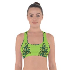 Seamless Background Green Leaves Black Outline Cross Back Sports Bra by Mariart