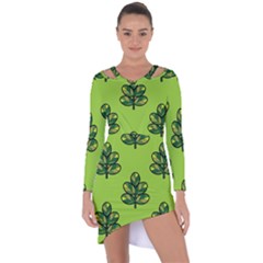 Seamless Background Green Leaves Black Outline Asymmetric Cut-out Shift Dress by Mariart