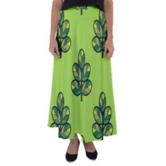 Seamless Background Green Leaves Black Outline Flared Maxi Skirt