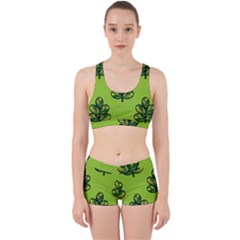 Seamless Background Green Leaves Black Outline Work It Out Sports Bra Set by Mariart