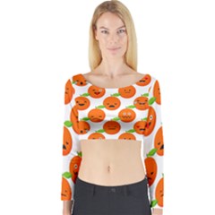 Seamless Background Orange Emotions Illustration Face Smile  Mask Fruits Long Sleeve Crop Top