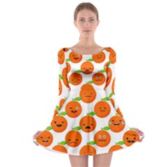 Seamless Background Orange Emotions Illustration Face Smile  Mask Fruits Long Sleeve Skater Dress by Mariart