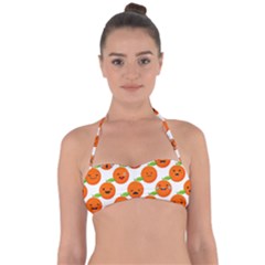 Seamless Background Orange Emotions Illustration Face Smile  Mask Fruits Halter Bandeau Bikini Top by Mariart