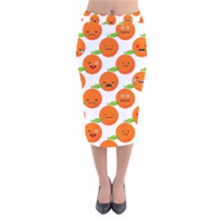 Seamless Background Orange Emotions Illustration Face Smile  Mask Fruits Velvet Midi Pencil Skirt