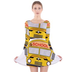 Back To School - School Bus Long Sleeve Velvet Skater Dress by Valentinaart