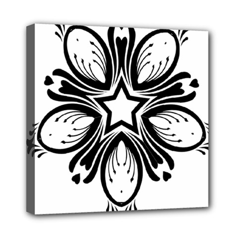Star Sunflower Flower Floral Black Mini Canvas 8  X 8  by Mariart