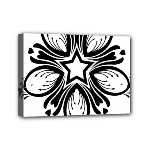 Star Sunflower Flower Floral Black Mini Canvas 7  x 5 