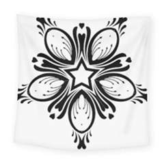 Star Sunflower Flower Floral Black Square Tapestry (Large)