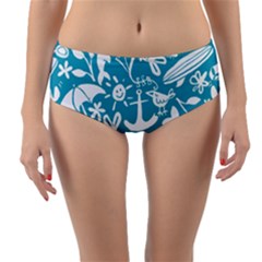 Summer Icons Toss Pattern Reversible Mid-waist Bikini Bottoms by Mariart