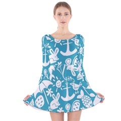 Summer Icons Toss Pattern Long Sleeve Velvet Skater Dress by Mariart