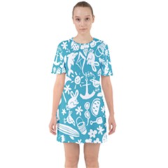 Summer Icons Toss Pattern Sixties Short Sleeve Mini Dress
