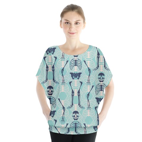 Skull Skeleton Repeat Pattern Subtle Rib Cages Bone Monster Halloween Blouse by Mariart