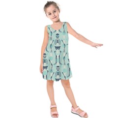 Skull Skeleton Repeat Pattern Subtle Rib Cages Bone Monster Halloween Kids  Sleeveless Dress