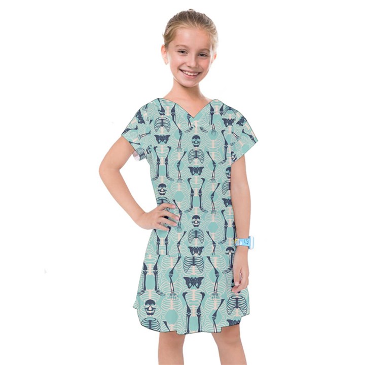 Skull Skeleton Repeat Pattern Subtle Rib Cages Bone Monster Halloween Kids  Drop Waist Dress