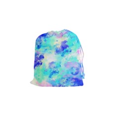 Transparent Colorful Rainbow Blue Paint Sky Drawstring Pouches (small)  by Mariart