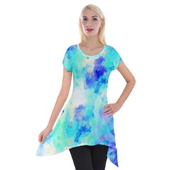 Transparent Colorful Rainbow Blue Paint Sky Short Sleeve Side Drop Tunic by Mariart