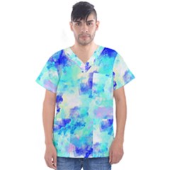 Transparent Colorful Rainbow Blue Paint Sky Men s V-neck Scrub Top