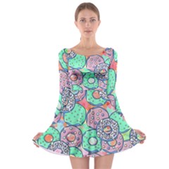 Donuts Pattern Long Sleeve Skater Dress