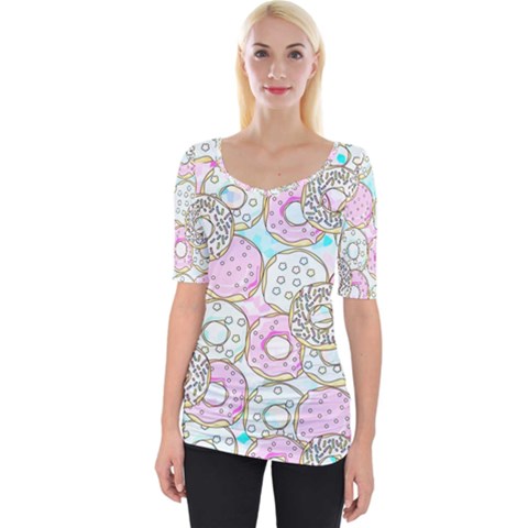 Donuts Pattern Wide Neckline Tee by ValentinaDesign