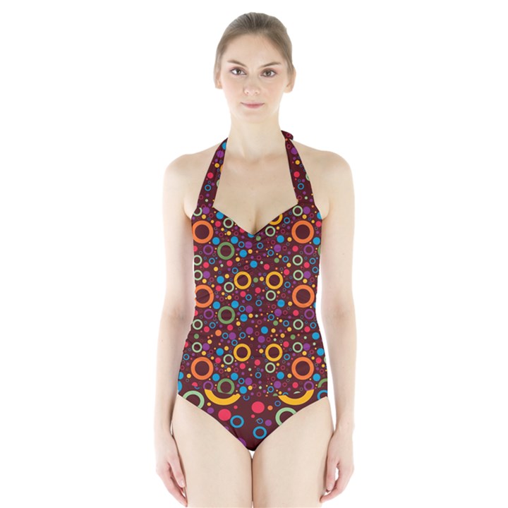 70s pattern Halter Swimsuit