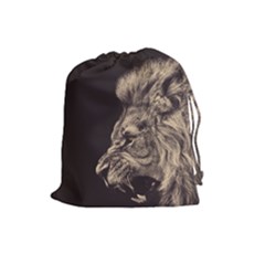 Angry Male Lion Drawstring Pouches (Large) 