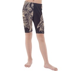 Angry Male Lion Kids  Mid Length Swim Shorts