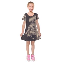 Angry Male Lion Kids  Short Sleeve Velvet Dress