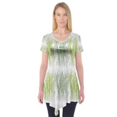 Weeds Grass Green Yellow Leaf Short Sleeve Tunic 