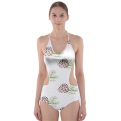 Pinecone Pattern Cut-out One Piece Swimsuit by Mariart