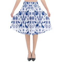 Rabbits Deer Birds Fish Flowers Floral Star Blue White Sexy Animals Flared Midi Skirt