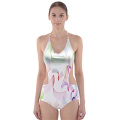 Rainbow Green Purple Pink Red Blue Pattern Zommed Cut-out One Piece Swimsuit