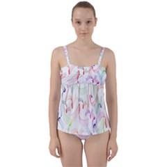 Rainbow Green Purple Pink Red Blue Pattern Zommed Twist Front Tankini Set by Mariart