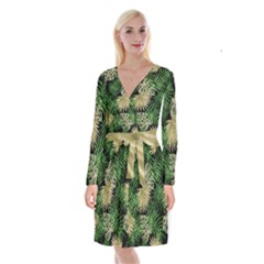 Tropical Pattern Long Sleeve Velvet Front Wrap Dress by ValentinaDesign