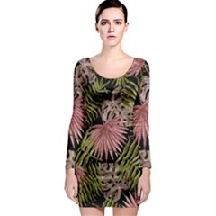 Tropical pattern Long Sleeve Bodycon Dress