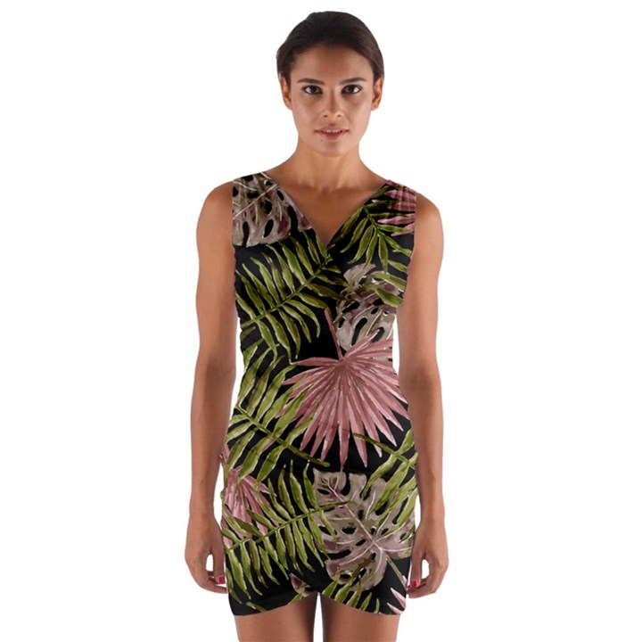 Tropical pattern Wrap Front Bodycon Dress