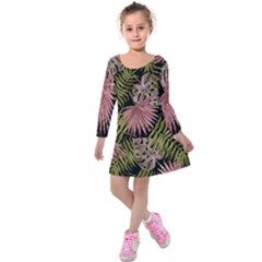 Tropical pattern Kids  Long Sleeve Velvet Dress